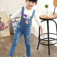 ชุดเอี๊ยมยีนส์เด็กผู้หญิง ขายาว