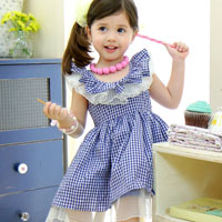 ชุดเดรสเด็กผู้หญิง สีน้ำเงิน ระบายรอบคอ