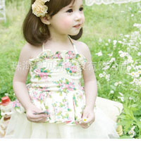 ชุดเดรสเด็กผู้หญิง สายเดีี่ยวคล้องคอ กระโปรงพองฟูสีเหลือง