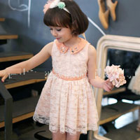 ชุดเดรสเด็กผู้หญิง สีโอรส คอปกประดับพลอย