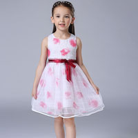 ชุดเดรสเด็กผู้หญิง แขนกุดสีขาว ลายดอกไม้สีแดง