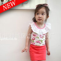 เสื้อเด็กผู้หญิง สีขาว ลายดอกไม้ คอระบายลูกไม้