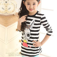 เสื้อเด็กผู้หญิง ลายขวางสีขาวสลับดำ สำหรับเด็กสูง 120-160 ซม.