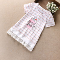 เสื้อเด็กผู้หญิง ลายขวางสีชมพูสลับขาว