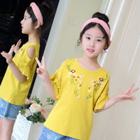 เสื้อเด็กผู้หญิง สีเหลือง เปิดไหล่