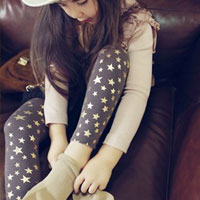 เลกกิ้งเด็กผู้หญิง สีน้ำตาล ลายดาว