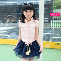 ชูดเซ็ตเด็กผู้หญิง เสื้อสีชมพู กระโปรงพองฟูสีน้ำเงิน