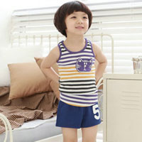 เสื้อยืดเด็กผู้ชาย แขนกุด ลายขวางสีม่วงสลับขาว