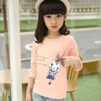 เสื้อเด็กผู้หญิง สีชมพู แขนยาว ลายกระต่าย