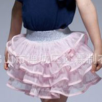 กระโปรงเด็กผู้หญิง ระบายชั้น สีชมพู
