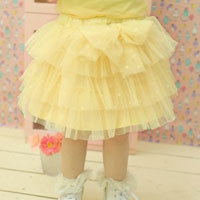 กางเกงกระโปรงเด็กผู้หญิง สีเหลือง พองฟู ติดโบว์ที่เอว