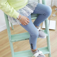 กางเกงเด็กผู้หญิง สีฟ้า ขายาว มีซิปปลายขา