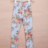 เลกกิ้งเด็กผู้หญิง สีฟ้า ลายดอกไม้