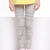 เลกกิ้งเด็กผู้หญิง สีเทา ประดับดอกไม้ปลายขา