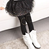 เลกกิ้งกระโปรงระบาย สีดำ หัวเข่าประดับดอกไม้