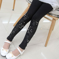 เลกกิ้งเด็กผู้หญิง สีดำ ลายดอกไม้