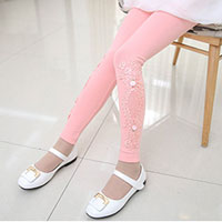 เลกกิ้งเด็กผู้หญิง สีชมพู ลายดอกไม้