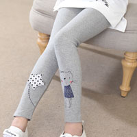 เลกกิ้งเด็กผู้หญิง สีเทา ลายแมว