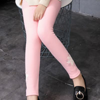 เลกกิ้งเด็กผู้หญิง สีชมพู ติดดอกไม้ปลายขา