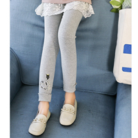 เลกกิ้งเด็กผู้หญิง สีเทา ลายแมว ประดับมุก