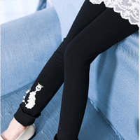 เลกกิ้งเด็กผู้หญิง สีดำ ลายแมว ประดับมุก