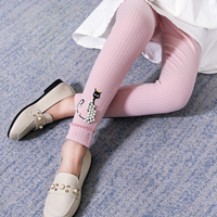 เลกกิ้งเด็กผู้หญิง สีชมพู ลายแมว ประดับมุก