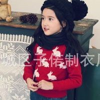 เสื้อกันหนาวเด็ก สีแดง ลายกระต่าย