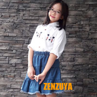 ชุดเซ็ตเด็กผู้หญิง เสื้อเชิ้ตสีขาว กระโปรงยีนส์